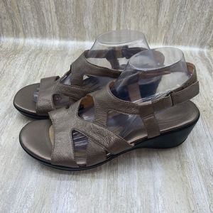 NATURALIZER Tanner Bronze Metallic Leather‎ Wedge Heel Sandals Open Toe Size 10M